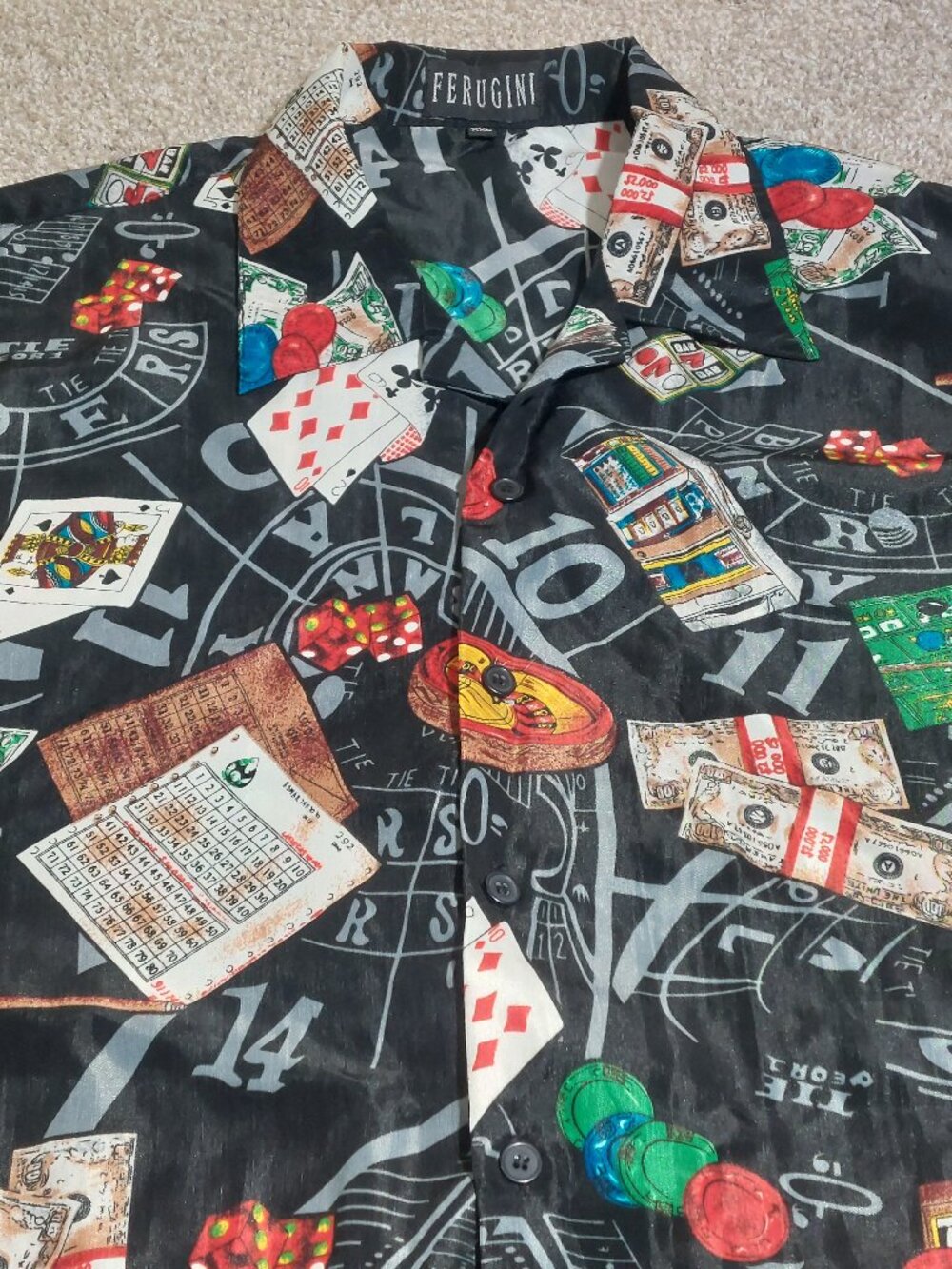 Ferugini all over print short sleeve shirt cards gambling casino poker Size XXL